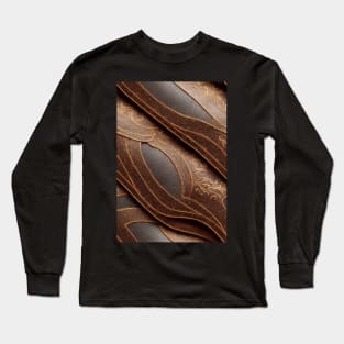 Dark Brown Ornamental Leather Stripes, natural and ecological leather print #52 Long Sleeve T-Shirt